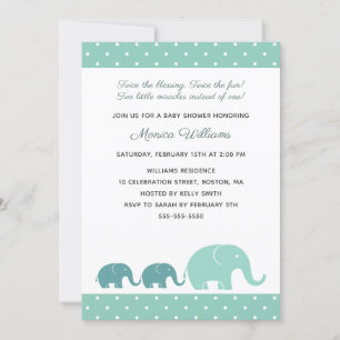 Twin Boys Elephant Baby Shower Invitations - Bleu