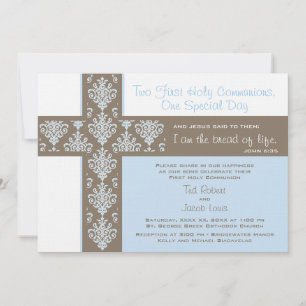 Twin Boys First Holy Communion Invitation