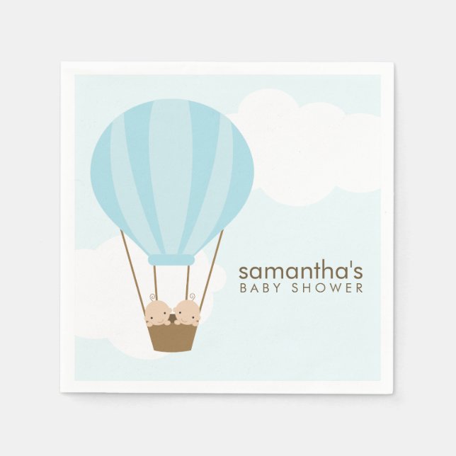 Twin Boys in Blue Hot Air Ballon Babydusche Serviette (Vorderseite)