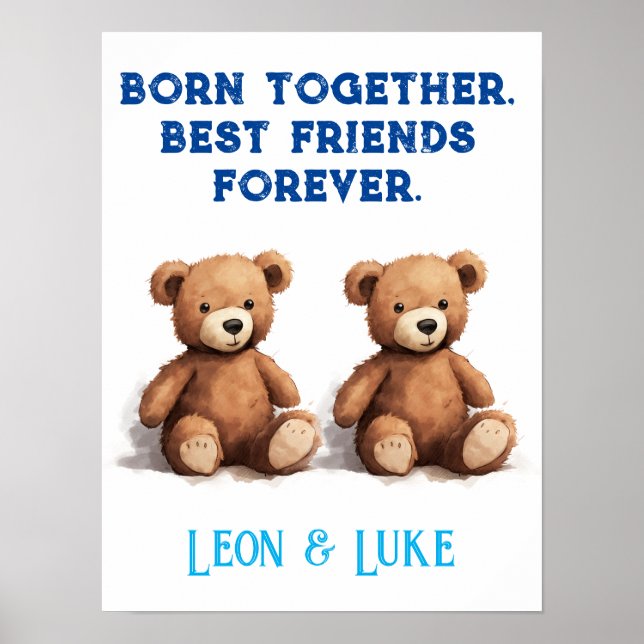 Twin Boys Kinderzimmer, Vintag Teddy Bears, Poster (Vorne)
