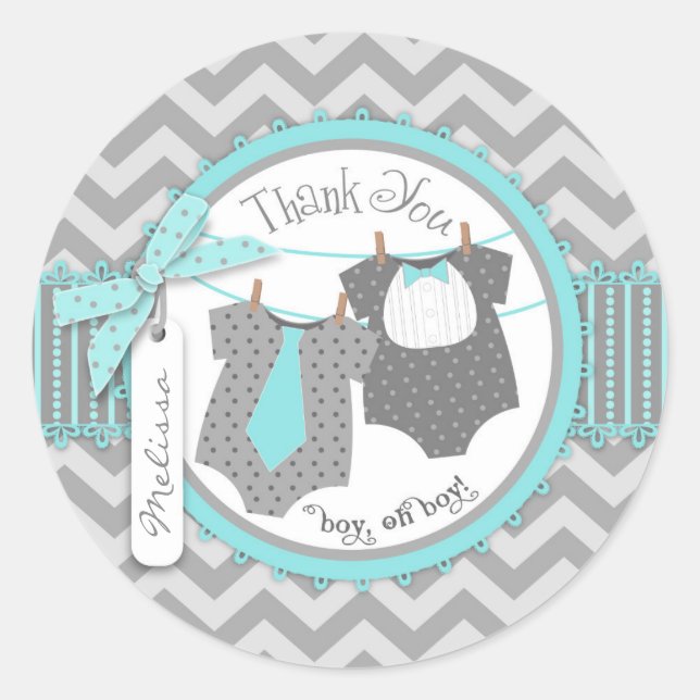 Twin Boys Krawatte Bow Krawatte Zickzack Print Vie Runder Aufkleber (Vorderseite)