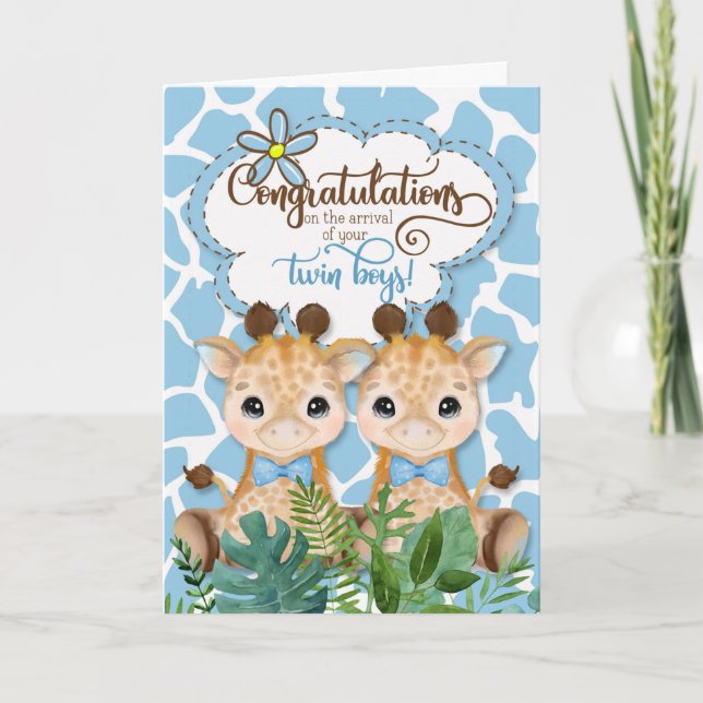 Twin Boys New Baby Jungle Theme Herzlichen Glückwu Karte (Vorderseite)