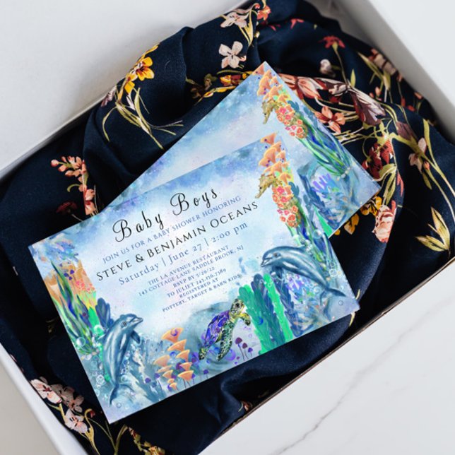 Twin Boys OceanSea Animaux Baby shower Invitation (Créateur téléchargé)