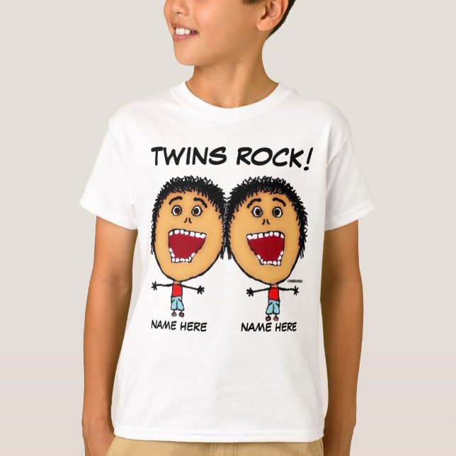 Twin Boys Rock Cartoon T-Shirt (Vorderseite)