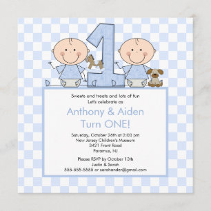 Twin Boys Stick Figure Twins Invitation d'annivers
