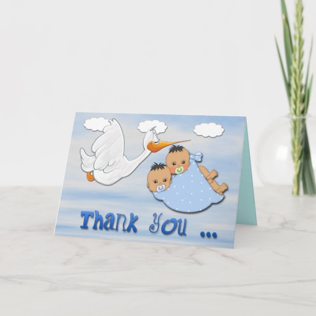Twin Boys - Stork Baby Dusche Danke Karte (Vorderseite)