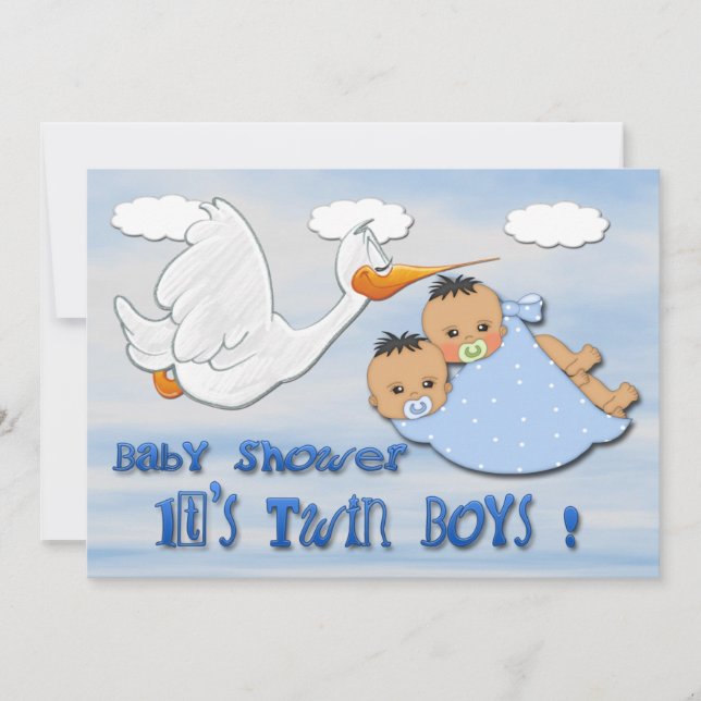 Twin Boys - Stork Baby Shower Invitations (Devant)