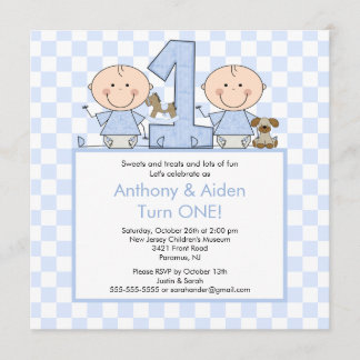 Twin Boys Strichmännchen Twins Geburtstag Einladun Einladung