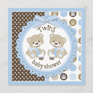 Twin Boys Teddy Bears Krawatte Babydusche Einladung