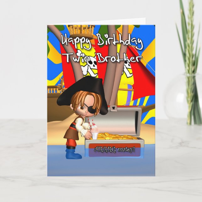 Twin Brother Birthday Card Pirate Treasure Karte (Vorderseite)