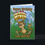 Twin Brother Happy Birthday mit Affenhaltung ca. Karte<br><div class="desc">Twin Brother Happy Birthday mit Affe halten Kuchen</div>