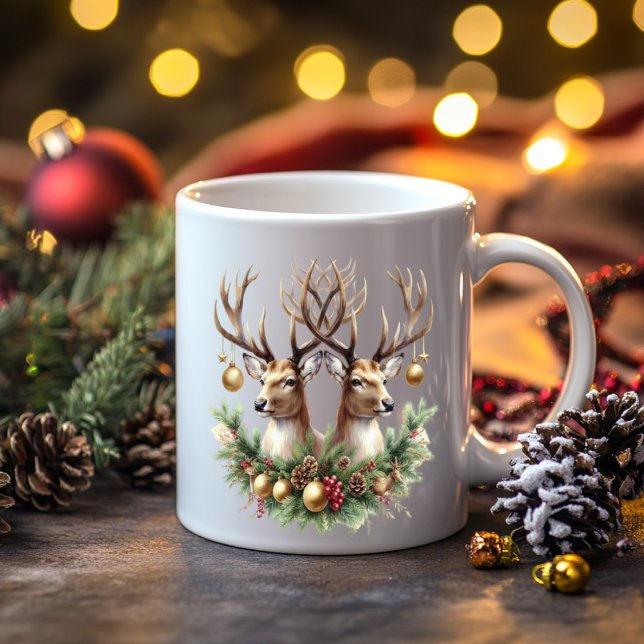 Twin Buck Deer mit Ornamenten dekoriert Kaffeetasse (Von Creator hochgeladen)