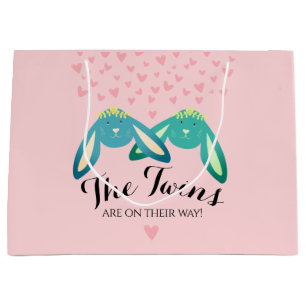 Twin Bunnies Babydusche Niedlich Pastel Pink Party Große Geschenktüte