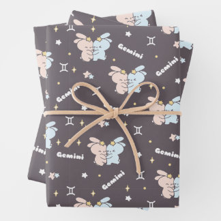 Twin Bunnies Embrace - Gemini Zodiac Constellation Geschenkpapier Set