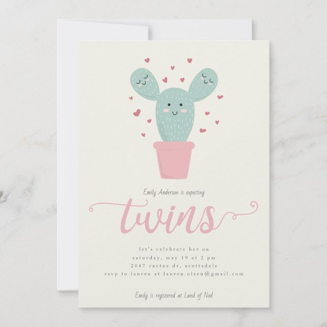 Twin Cacti | Einladung von Twins Baby Shower (Vorderseite)