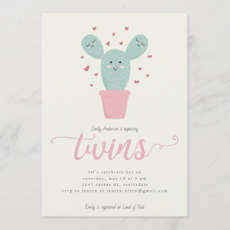 Twin Cactus | Invitation Baby shower Twins