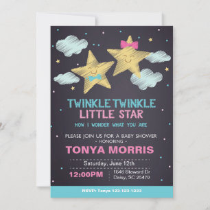 Twin Chalkboard Little Star Baby shower Invitation