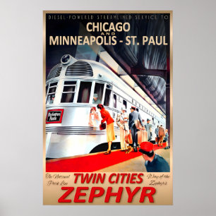Twin Cities Zephyr Burlington Route Neue Retro-Dek Poster
