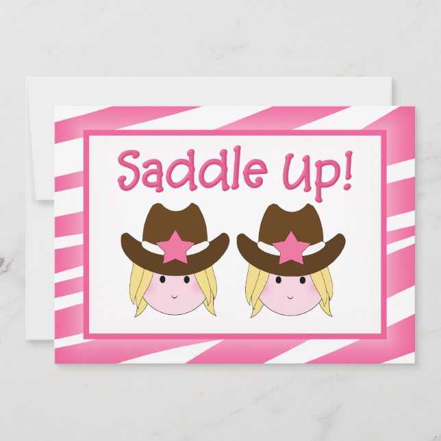 Twin Cowgirl Einladungen zum Geburtstag (Vorderseite)