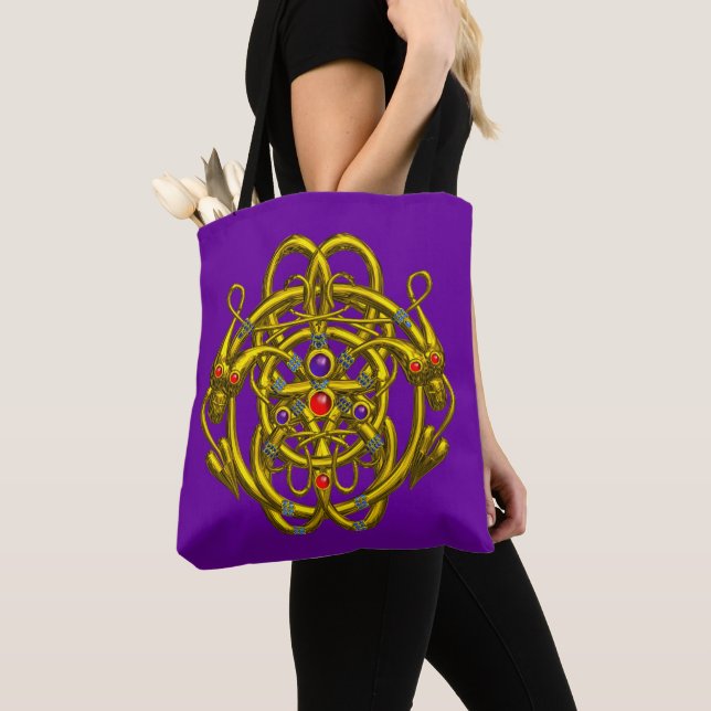 TWIN DRAGONS Gold keltische Knochen,Edelsteine in  Tasche (Von Nahem)