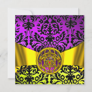 TWIN DRAGONS GOLD LILA SCHWARZE DAMASK-MONOGRAMM EINLADUNG