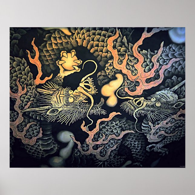 Twin Dragons Tempel Japanisch Ostwind Poster (Vorne)