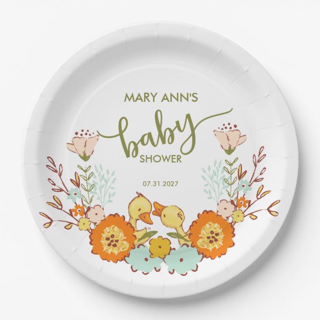Twin Ducklings Baby Shower Pappteller (Vorderseite)