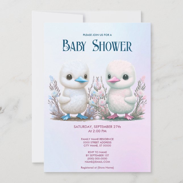 Twin Ducks Floral Baby shower Invitation (Devant)