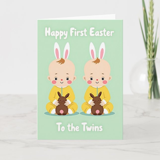Twin Easter Bunny Art Card Karte (Vorderseite)