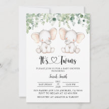 Twin Elephant Baby Shower Invitations