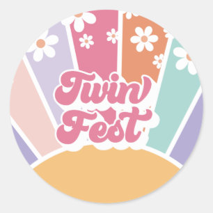 Twin Fest Retro Sonnenschein Regenbogen Gänseblümc Runder Aufkleber