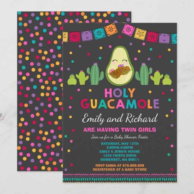 Twin Fiesta Baby Dusche Einladung Heilige Guacamol (Vorne/Hinten)