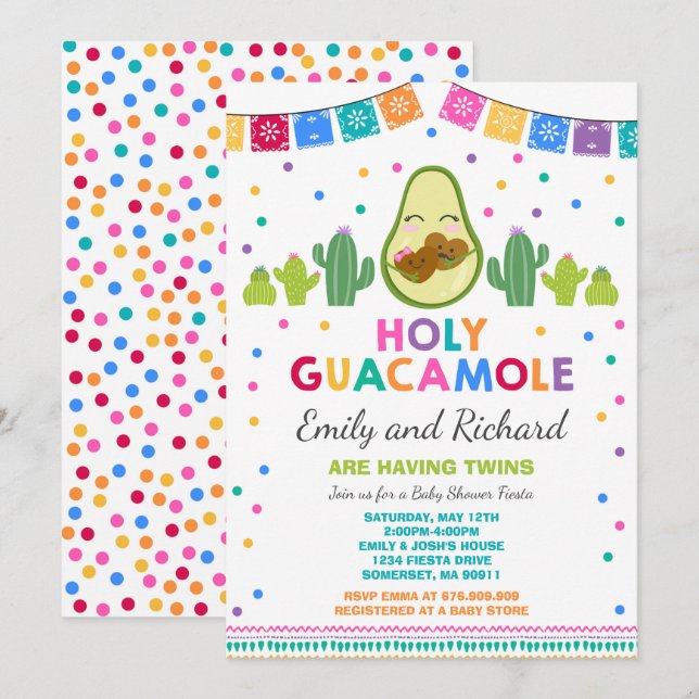 Twin Fiesta Babydusche Einladung Heilige Guacamole (Vorne/Hinten)