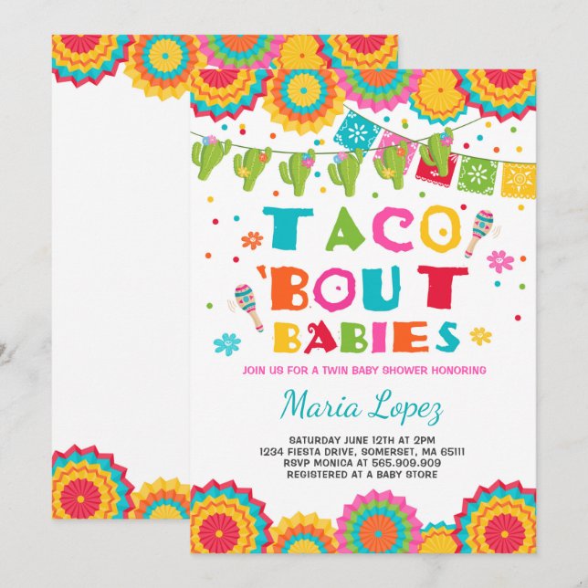 Twin Fiesta Babydusche Invite Taco Bout Babys Einladung (Vorne/Hinten)