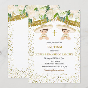 Twin Floral Gold Fiesta Boy Taufe Christening Einladung