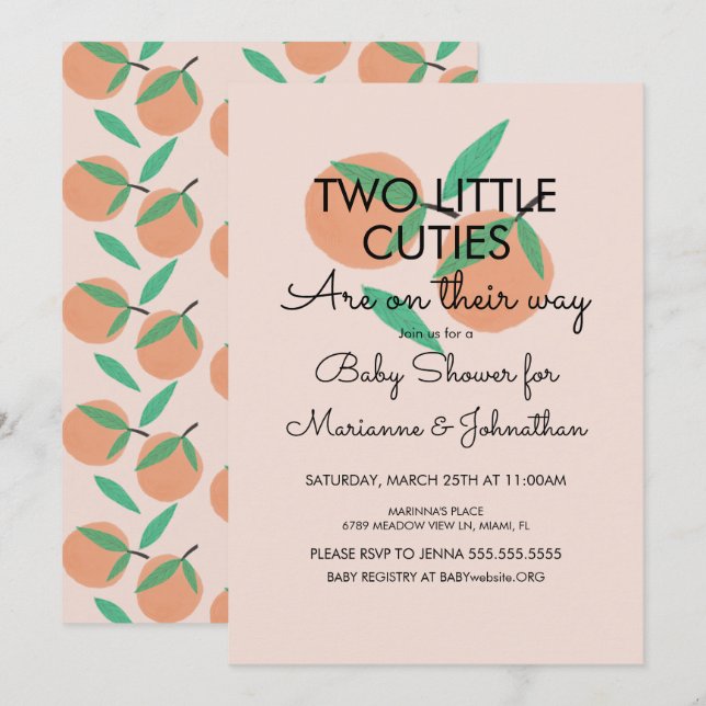 Twin Fruit Baby Shower Orange Einladung (Vorne/Hinten)
