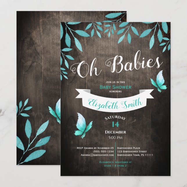Twin Gender neutrale Aquarellbär-Babydusche Einladung (Vorne/Hinten)