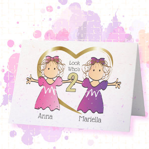 Twin Girl 2. Adorable Geburtstagskarte Karte