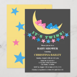 Twin Girl and Boy Teddy Bear Baby Shower Einladung