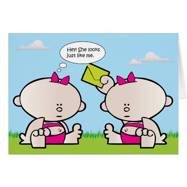 Twin Girl Babies Birth Announcement Birthday Card (Vorderseite (Horizontal))