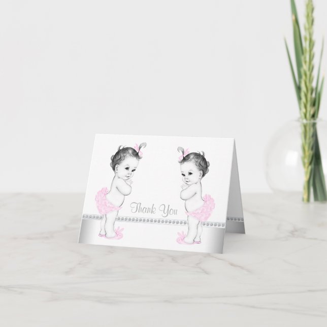 Twin Girl Baby Dusche Vielen Dank Dankeskarte (Vorderseite)