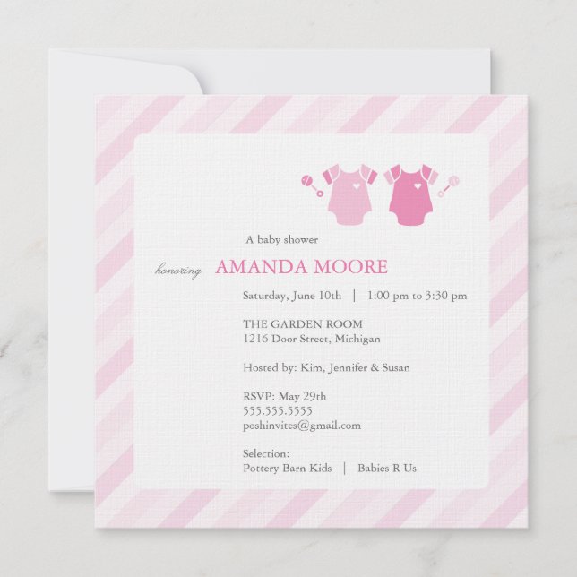 Twin Girl Baby Shower Einladung (Vorderseite)