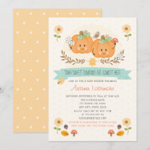 Twin Girl Citrouille Baby Shower Invitations