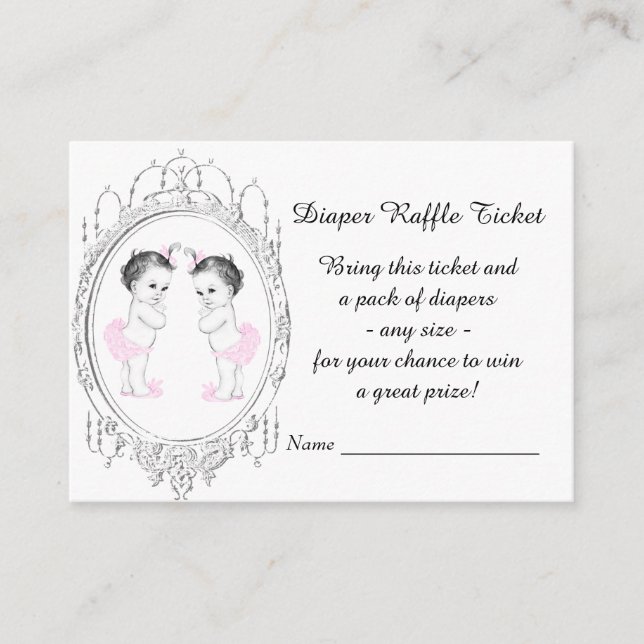 Twin Girl Diaper Raffles Tickets Begleitkarte (Vorderseite)