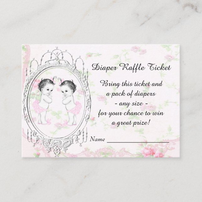Twin Girl Diaper Raffles Tickets Begleitkarte (Vorderseite)
