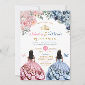 Twin Girl Dress Quinceañera 15 Anos Blume Gold Einladung