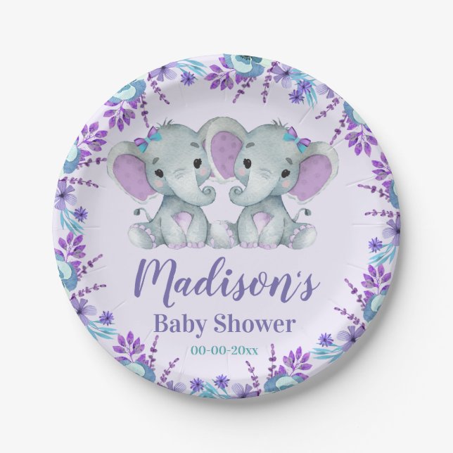 Twin Girl Elephant Baby Shooting Paper Tellers Flo Pappteller (Vorderseite)