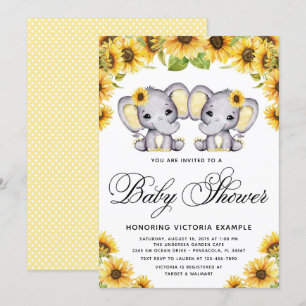 Twin Girl Elephant Sunflower Baby Dusche Einladung