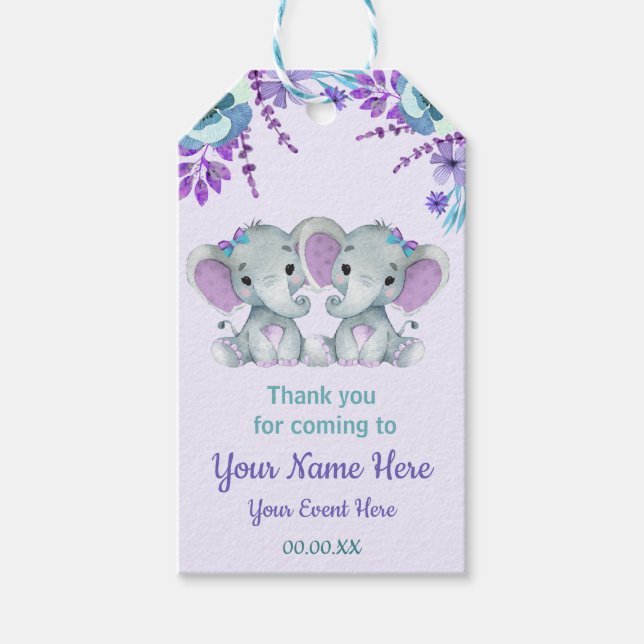 Twin Girl Elephants Vielen Dank, dass Sie auf der  Geschenkanhänger (Vorderseite)