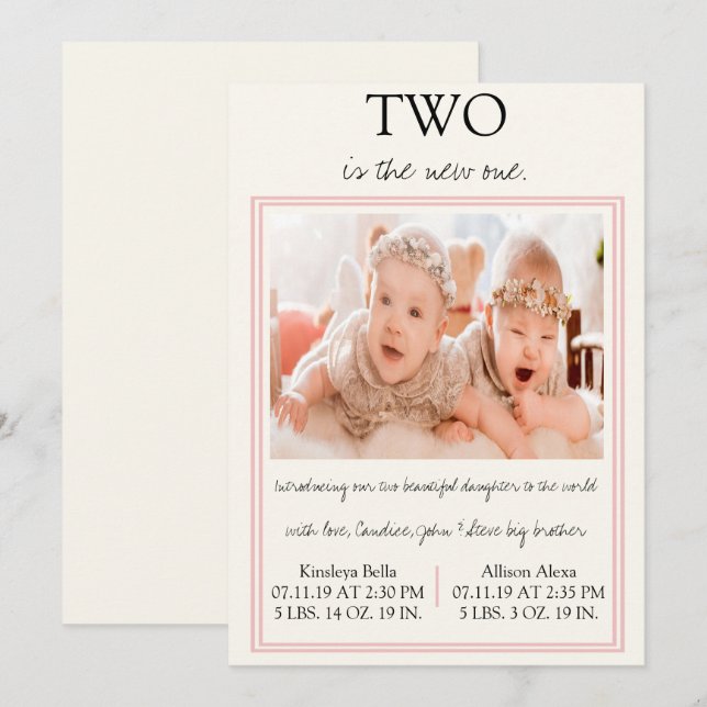 Twin Girl Faire-part de naissance (Devant / Derrière)